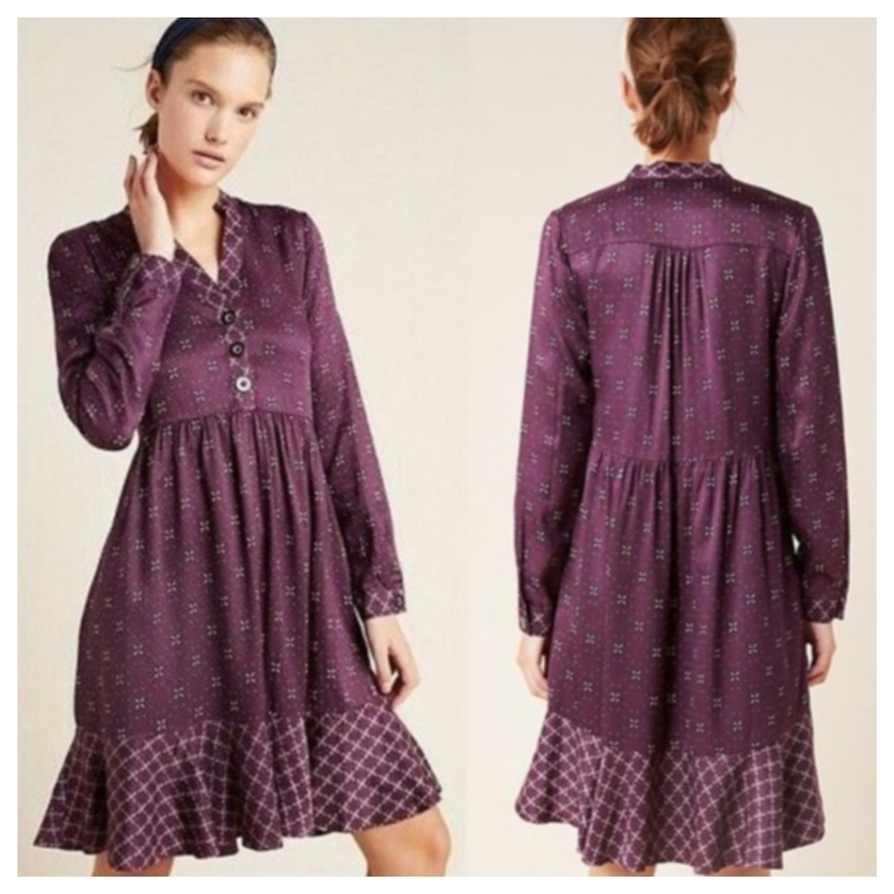 Anthropologie Maeve Gillian Abstract Long Sleeve Shirtdress